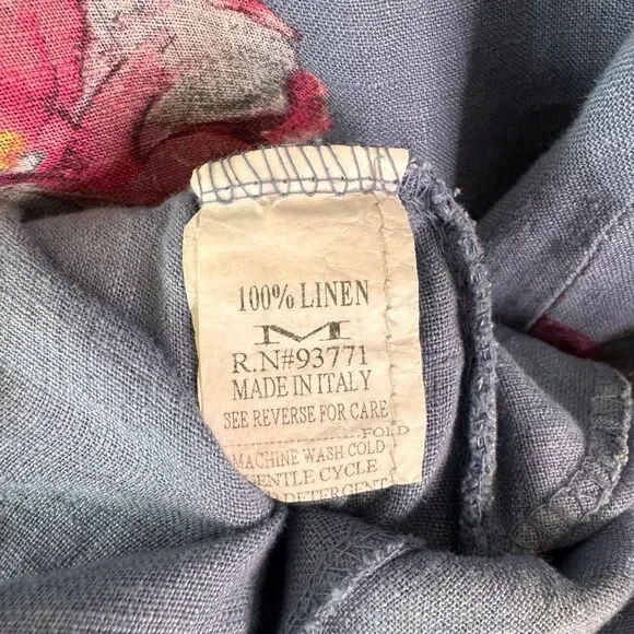 VASNA Lagenlook Linen Dress Blue Floral Made in Italy Oversized Pockets Boho M - Picture 9 of 13